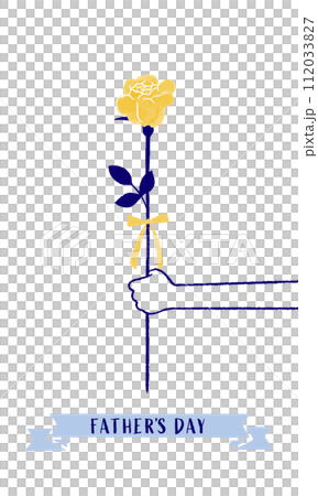 父の日のタイトルと線描きの黄色いバラのイラスト 112033827