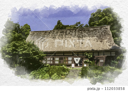 水彩画風　富山市民俗民芸村　民芸合掌館　富山県富山市 112033858