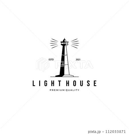 Lighthouse Logo Vector Illustration Design Vintage Line Template Icon 112033871