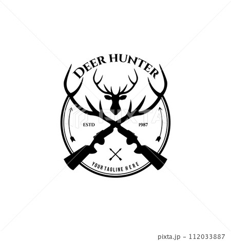 Deer Hunter Outdoor Adventure Logo Vector Illustration Design Vintage Deer Hunter Outdoor Adventure Logo Vector Illustration Design Vintage 112033887