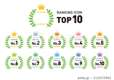 ランキングアイコンセット/ベクター素材/王冠・クラウン・月桂冠/1位から10位まで ランキングアイコンセット/ベクター素材/王冠・クラウン・月桂冠/1位から10位まで 112033982
