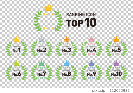 Ranking icon set / Vector material / Crown, crown, laurel wreath / 1st to 10th place 112033982