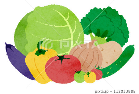 アナログ風の野菜の集合のイラスト 112033988