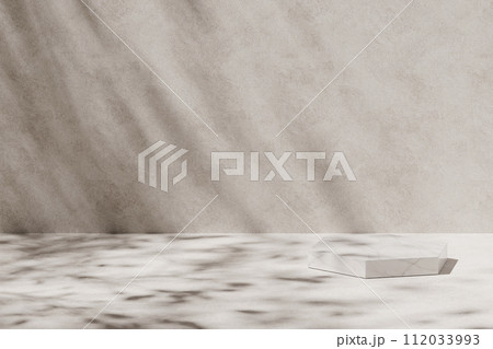 A background rich in shading that you can use in your designs. Textured walls and podium with sunlight shining through. 112033993