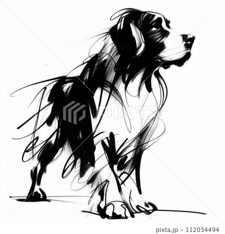 一筆書きで描いた犬 112034494