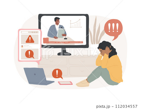 Limit your news intake isolated concept vector illustration. Seasonal influenza latest news, virus spread, social media feed, stress and anxiety, mental health amid quarantine vector concept. Limit your news intake isolated concept vector illustration. Seasonal influenza latest news, virus spread, social media feed, stress and anxiety, mental health amid quarantine vector concept. 112034557