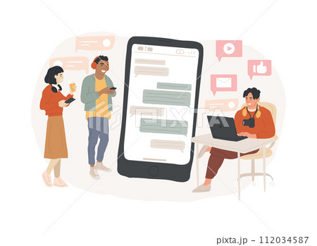 Millennials isolated concept vector illustration. Generation Y, digital native and social media, online communication, live with parents, career building, sharing economy vector concept. 112034587