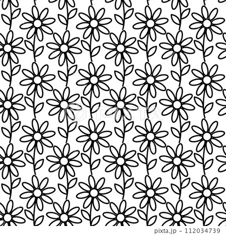 Seamless pattern of abstract blooming flowers Contour drawing. Background for wrapping or wallpaper 112034739