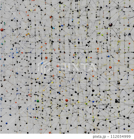 AI-generated content. A complex network of nodes and interconnecting lines, forming an intricate web. 112034999