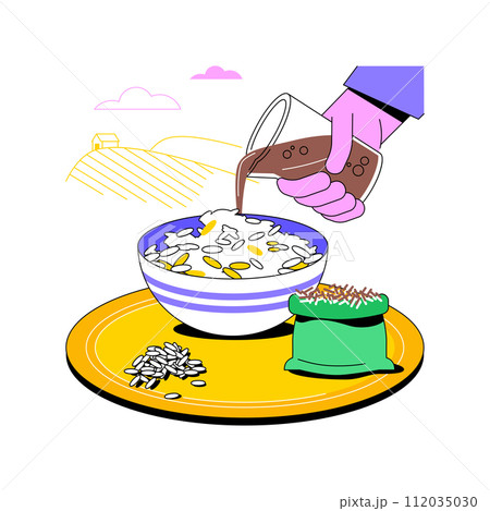Seed treatment isolated cartoon vector illustrations. Farmer makes chemical treatment of seeds, agribusiness industry, agricultural input sector, horticulture worker vector cartoon. 112035030
