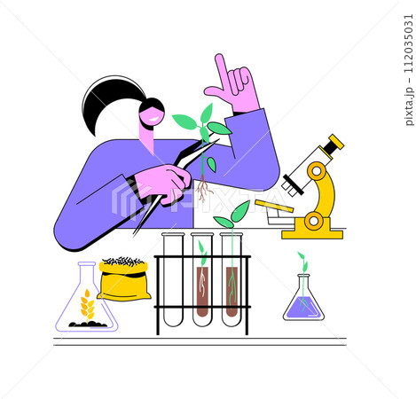 Plant breeding isolated cartoon vector illustrations. Farmer deals with plant breeding, seedling and gardening season preparation, agribusiness worker, agricultural input sector vector cartoon. 112035031