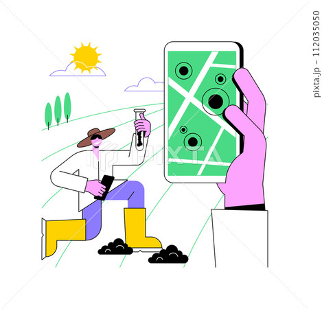 Soil sampling isolated cartoon vector illustrations. Farmer with tablet dealing with soil sampling, smart agriculture, improve agricultural yield, monitor the nutrient value vector cartoon. Soil sampling isolated cartoon vector illustrations. Farmer with tablet dealing with soil sampling, smart agriculture, improve agricultural yield, monitor the nutrient value vector cartoon. 112035050