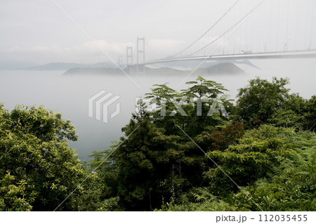 海霧にけむる来島海峡大橋 海霧にけむる来島海峡大橋 112035455