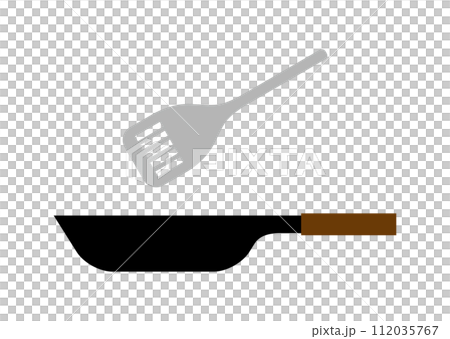 シンプルなフライパンとフライ返しのイラスト シンプルなフライパンとフライ返しのイラスト 112035767