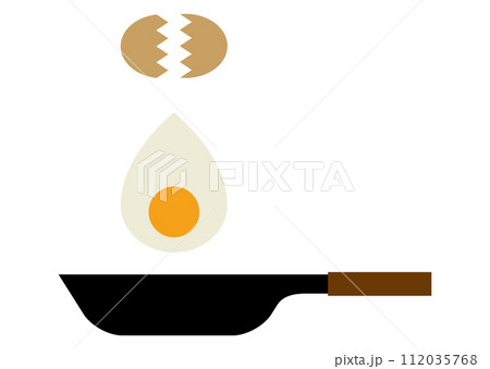 フライパンで卵を割るイラスト フライパンで卵を割るイラスト 112035768