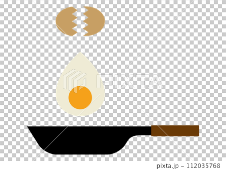 Illustration of breaking an egg in a frying pan 112035768