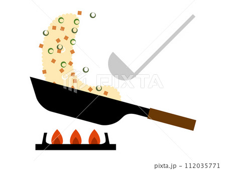 フライパンでチャーハンを作っているイラスト フライパンでチャーハンを作っているイラスト 112035771