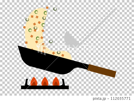 フライパンでチャーハンを作っているイラスト フライパンでチャーハンを作っているイラスト 112035771