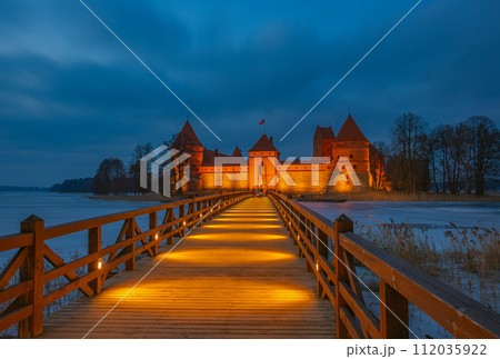 Ancient castle of Trakai in the middle of the lake. Trakai Island Castle historical landmark, Lithuania. Ancient castle of Trakai in the middle of the lake. Trakai Island Castle historical landmark, Lithuania. 112035922