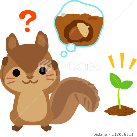 ドングリを埋めた場所を忘れたリスと芽のイラスト素材 [112036311] - PIXTA