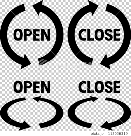OPEN、CLOSEの文字と循環する矢印 112036319