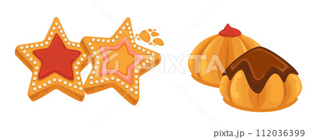 Cookies with chocolate and jam, dessert vector Cookies with chocolate and jam, dessert vector 112036399