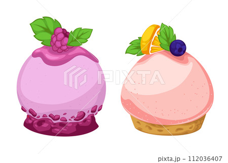 Sweet dessert with berries and mousse, cookies 112036407