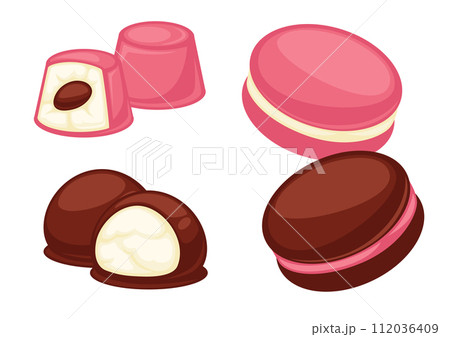Sweet chocolate candies or cookies, dessert vector Sweet chocolate candies or cookies, dessert vector 112036409