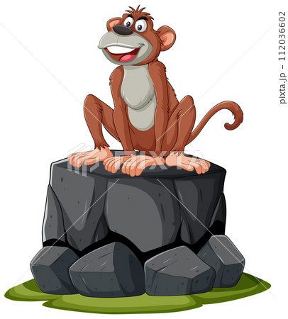Cheerful Monkey Sitting on Rocks Cheerful Monkey Sitting on Rocks 112036602