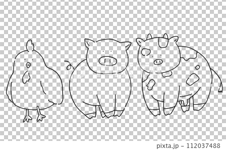 ゆるめシンプル家畜セット 線画 ゆるめシンプル家畜セット 線画 112037488