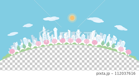 櫻花盛開的城市景觀，春天的城市景觀。 112037616