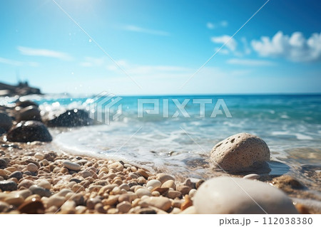 AI-generated content. vibrant display of multi-colored stones in a beach Generative AI 112038380