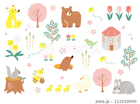 春の動物たち　イラスト 112038940
