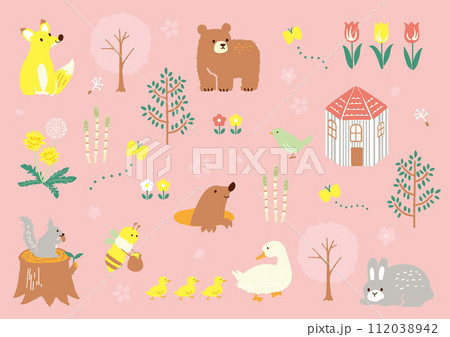 春の動物たち　イラスト 112038942