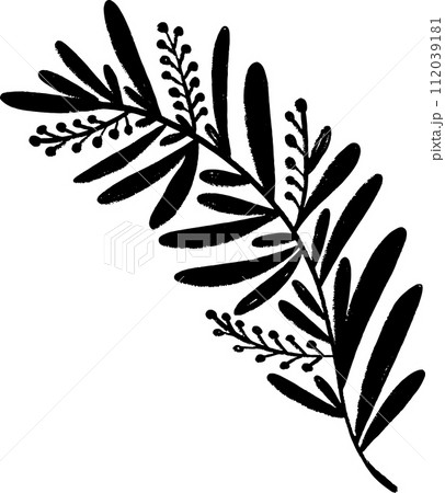 Simple Chalk Grunge Branch with Round Flowers Simple Chalk Grunge Branch with Round Flowers 112039181