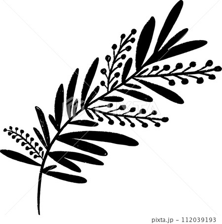 Simple Chalk Grunge Branch with Round Flowers 112039193