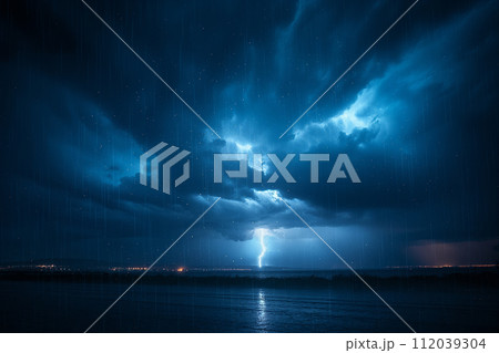 Lightning against the background of a dark sky 112039304