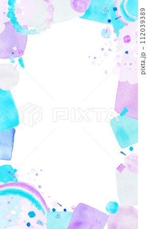 ブルー系のカラフルな水彩フレーム 112039389