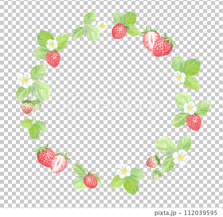 イチゴの水彩イラストの丸いフレーム素材 112039595