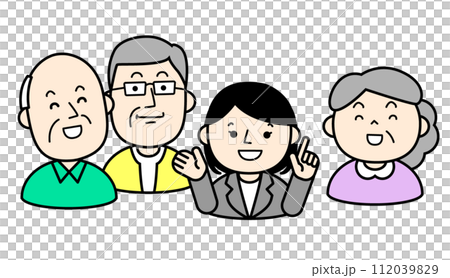 シンプルな人物イラスト　シニア世代に説明する社員 112039829