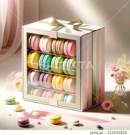 可愛い箱でラッピングされたマカロン 112039830