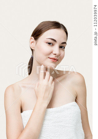 portrait young beauty women in towel for spa cosmetics facial and body healthcare treatment model vertical shot portrait young beauty women in towel for spa cosmetics facial and body healthcare treatment model vertical shot 112039974