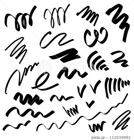 Vector set of abstract bold elements. Hand drawn grunge stains. Isolated stroke lines for design. 112039992