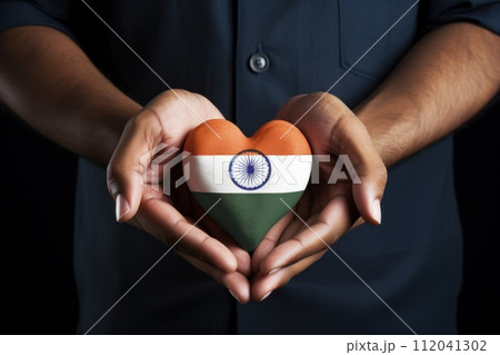 A woman's hands holding a heart flag, . Generative AI 112041302