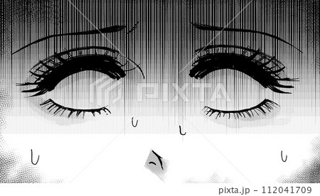 白目ドアップ・恐怖に怯える女性のホラー劇画イラスト 112041709