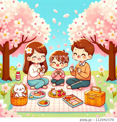 花見を楽しむ家族 花見を楽しむ家族 112042370