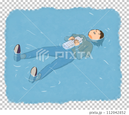 ペットボトルを抱えて水に浮かんでいる人 ペットボトルを抱えて水に浮かんでいる人 112042852
