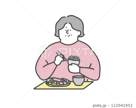 食事をする高齢女性　介護イラスト 112042952