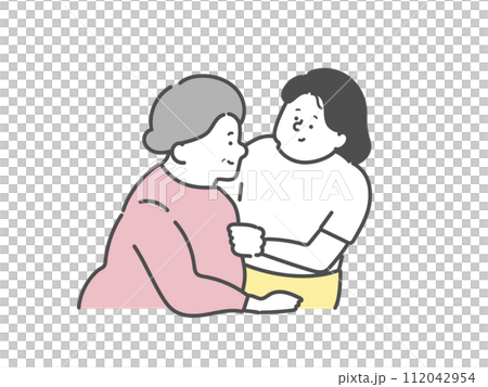 高齢女性に寄り添う女性介護士 112042954