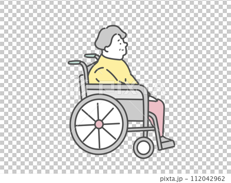 車椅子に乗った高齢女性 112042962